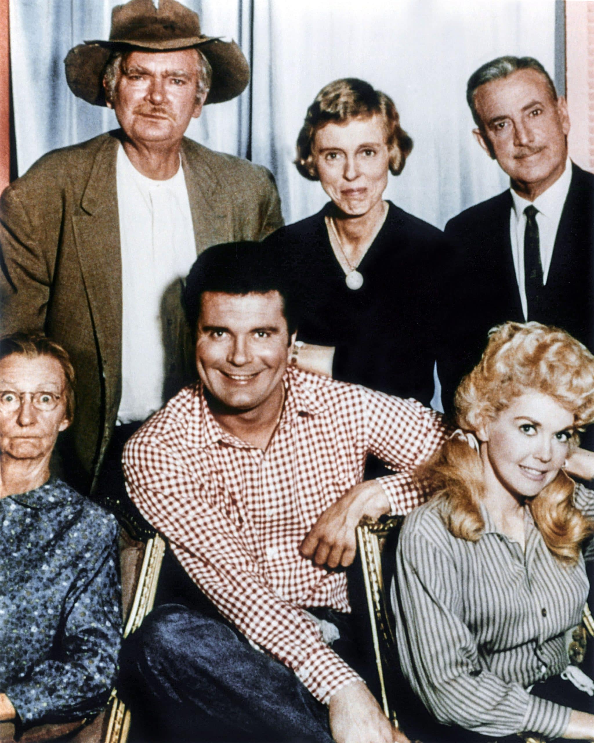 THE BEVERLY HILLBILLIES, (clockwise from top left): Buddy Ebsen, Nancy Kulp, Raymond Bailey, Donna Douglas, Max Baer Jr., Irene Ryan, 1962-71