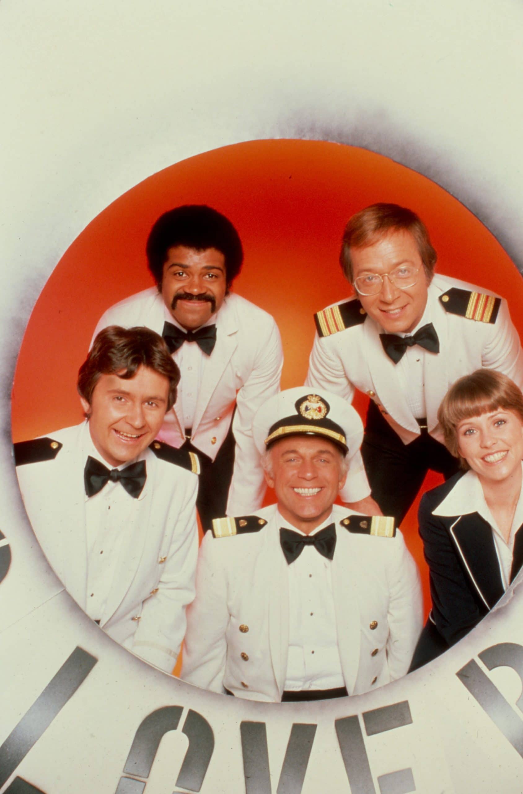 THE LOVE BOAT, fclockwise from front center: Gavin MacLeod, Fred Grandy, Ted Lange, Bernie Kopell, Lauren Tewes, 1977-1986