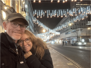 Ron Howard and wife Cheryl, enjoying Christmas decorations in London. Christmas essentially got the family into acting in the first place