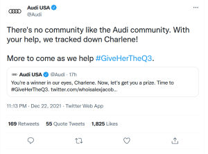 Twitter urged Audi to act so Rubush might get her Wheel of Fortune prize despite the technicality
