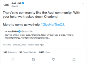 Twitter urged Audi to act so Rubush might get her Wheel of Fortune prize despite the technicality