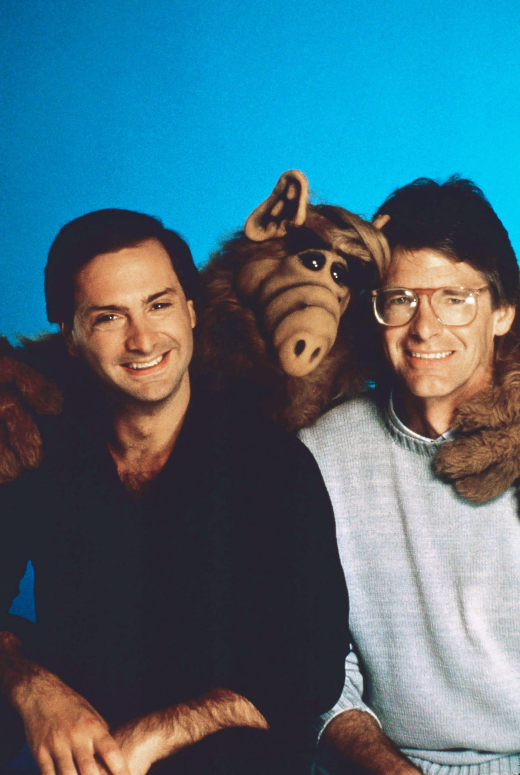 ALF, from left: producer Paul Fusco, Alf, producer Tom Patchett, 1986-1990