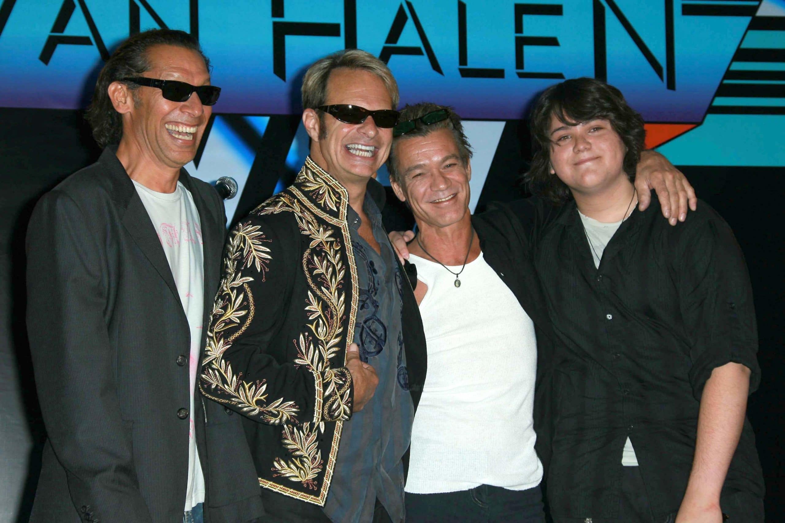 Alex Van Halen and David Lee Roth with Eddie Van Halen and Wolfgang Van Halen