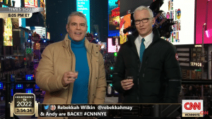 Andy Cohen and Anderson Cooper hosting a New Year's Eve celebration