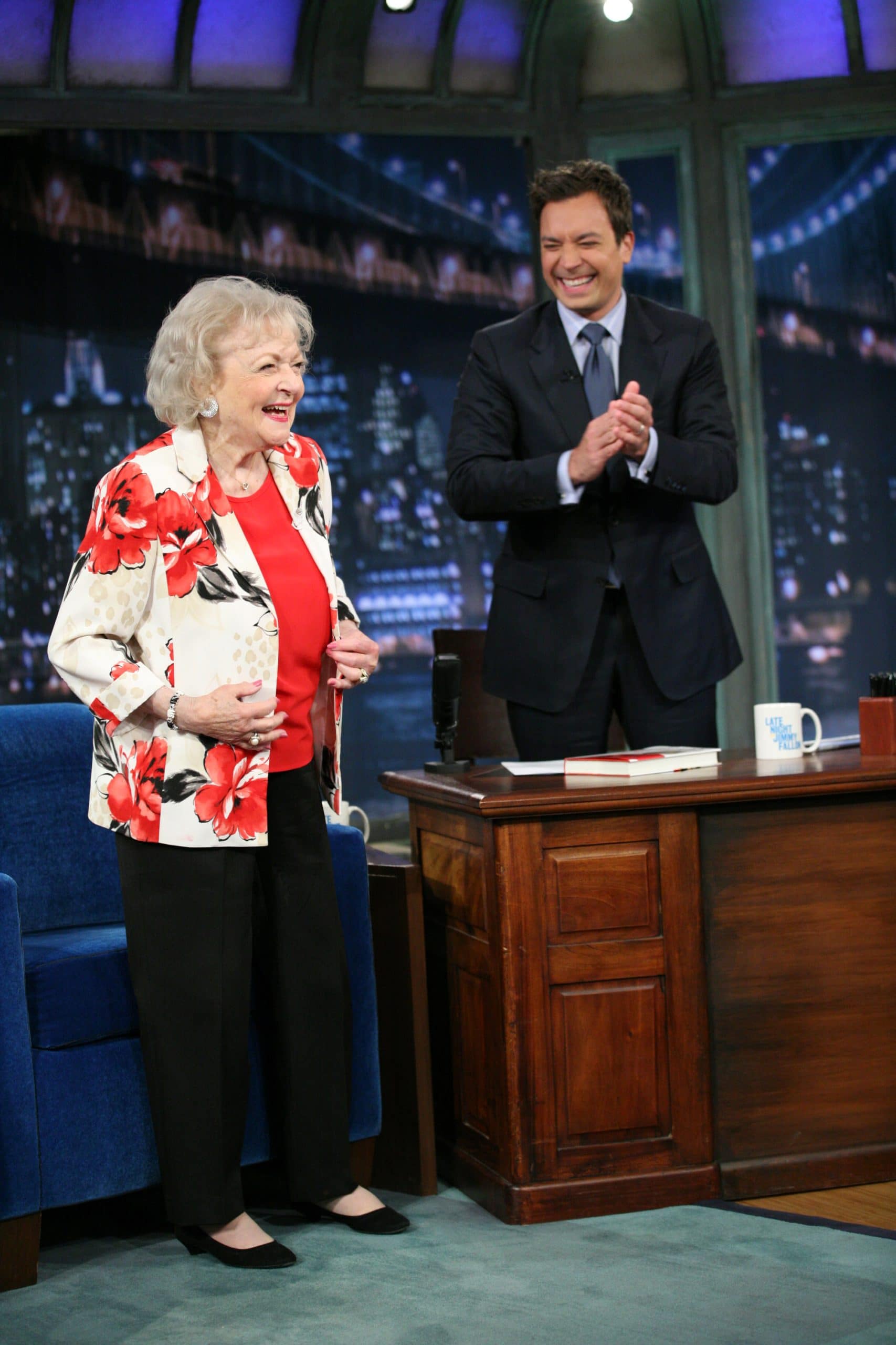 Betty White, host Jimmy Fallon