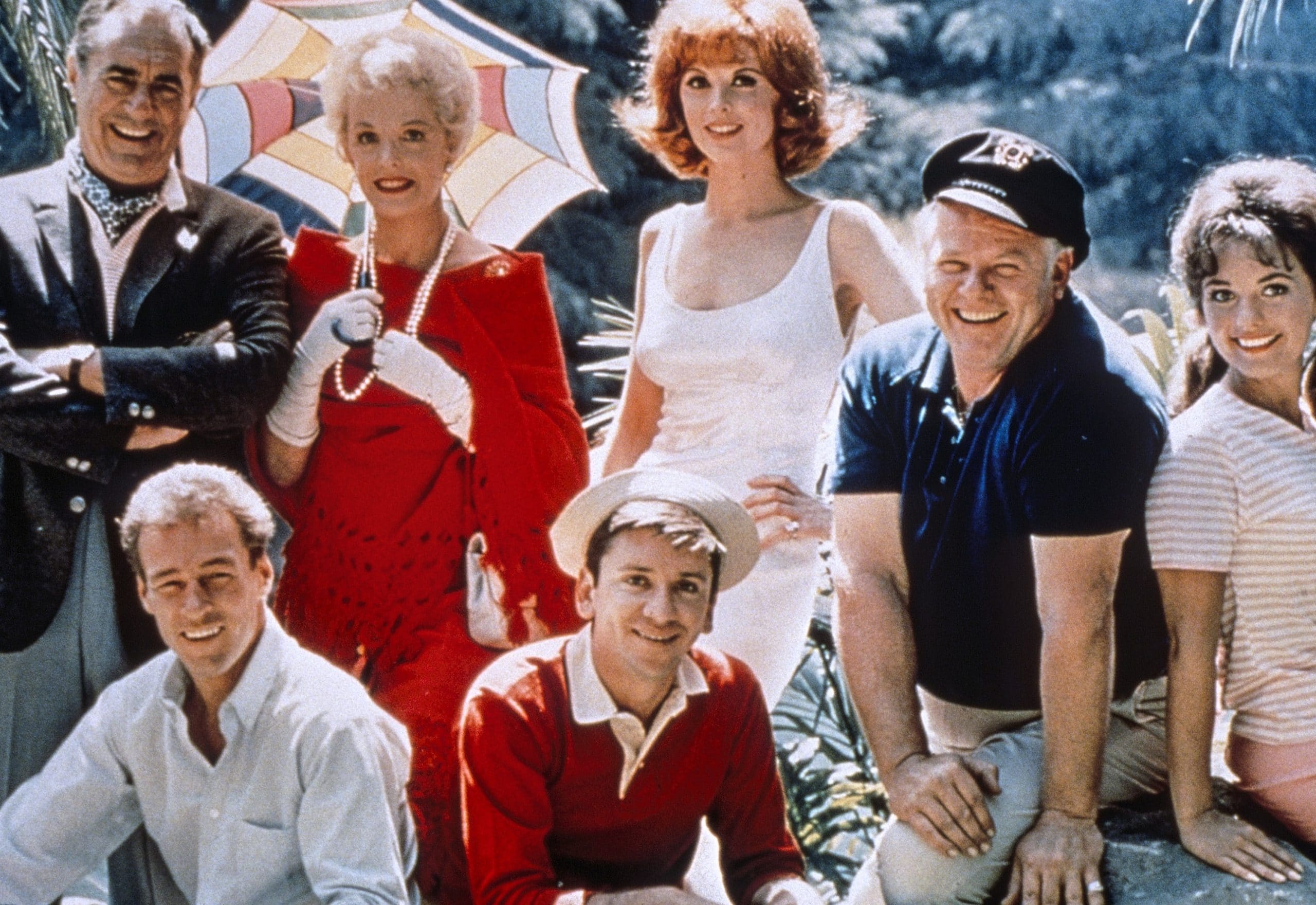 GILLIGAN'S ISLAND, back from left: Jim Backus, Natalie Schafer, Tina Louise, Alan Hale, Jr., Dawn Wells; front from left: Russell Johnson, Bob Denver, 1964-1967