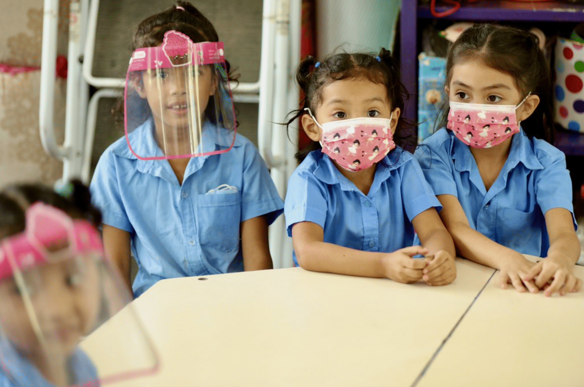 Kids wearing masks in school