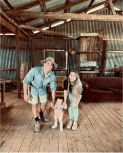 Chandler Powell, baby Grace Warrior, and Bindi Irwin