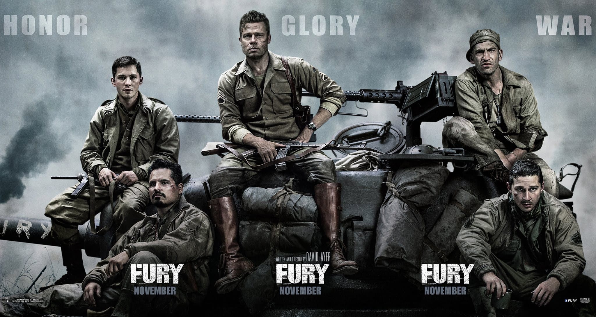 FURY, US advance poster art, Logan Lerman, Michael Pena, Brad Pitt, Jon Bernthal, Shia LaBeouf, 2014