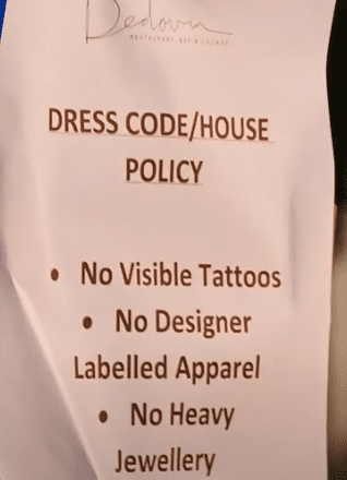 Restaurant bans tattoos, designer clothes, heavy jewelry