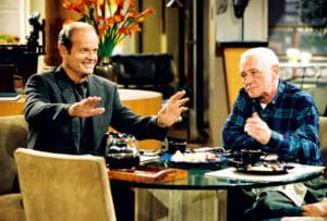 Kelsey Grammer and John Mahoney as Frasier and Martin Crane