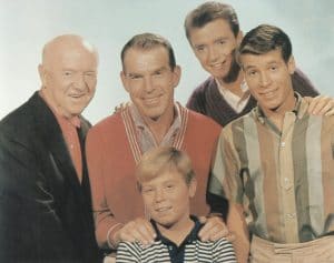 MY THREE SONS, from left: William Frawley, Fred MacMurray, Stanley Livingston (front), Tim Considine, Don Grady