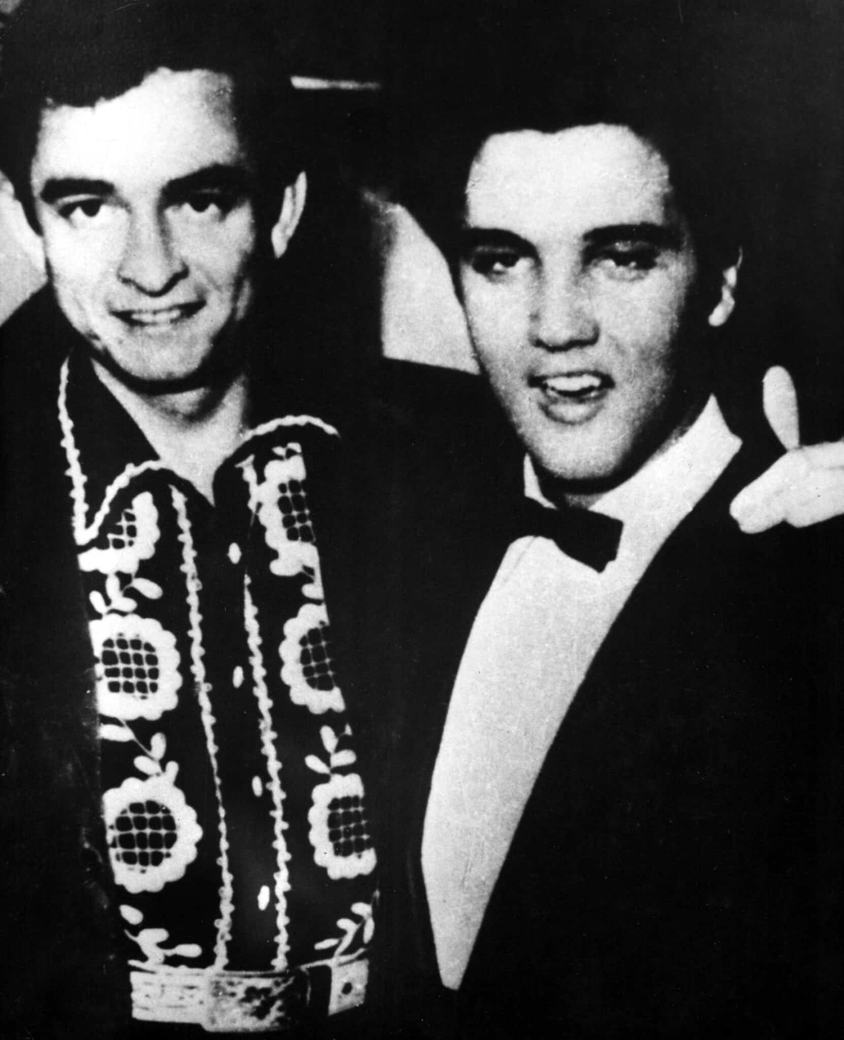 From left, Johnny Cash, Elvis Presley, at trhe Lamar-Airways Shopping Center in Memphis Tennessee, September 9, 1954