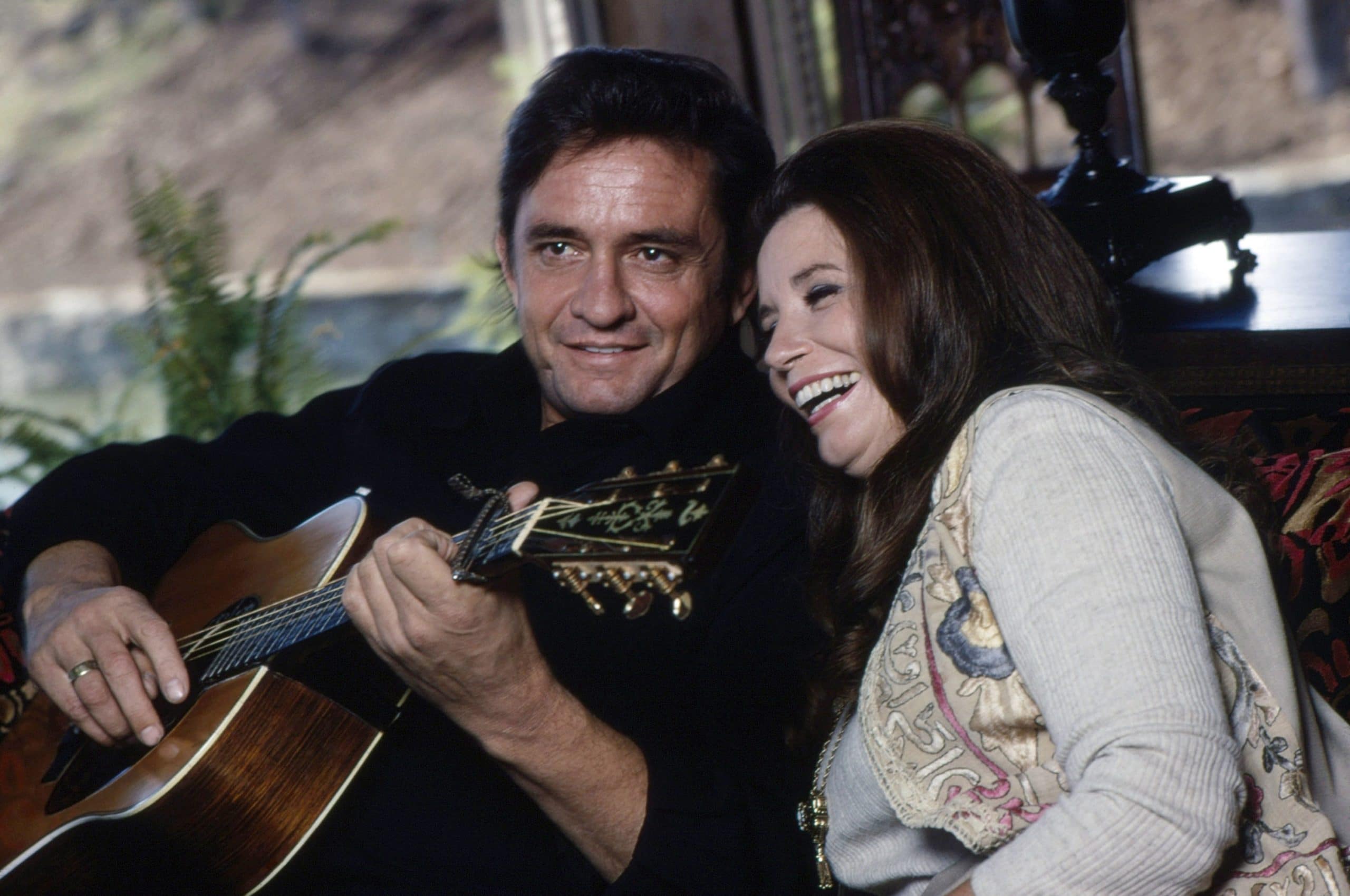 From left: Johnny Cash, June Carter Cash at home in Hendersonville, TN, circa 1970