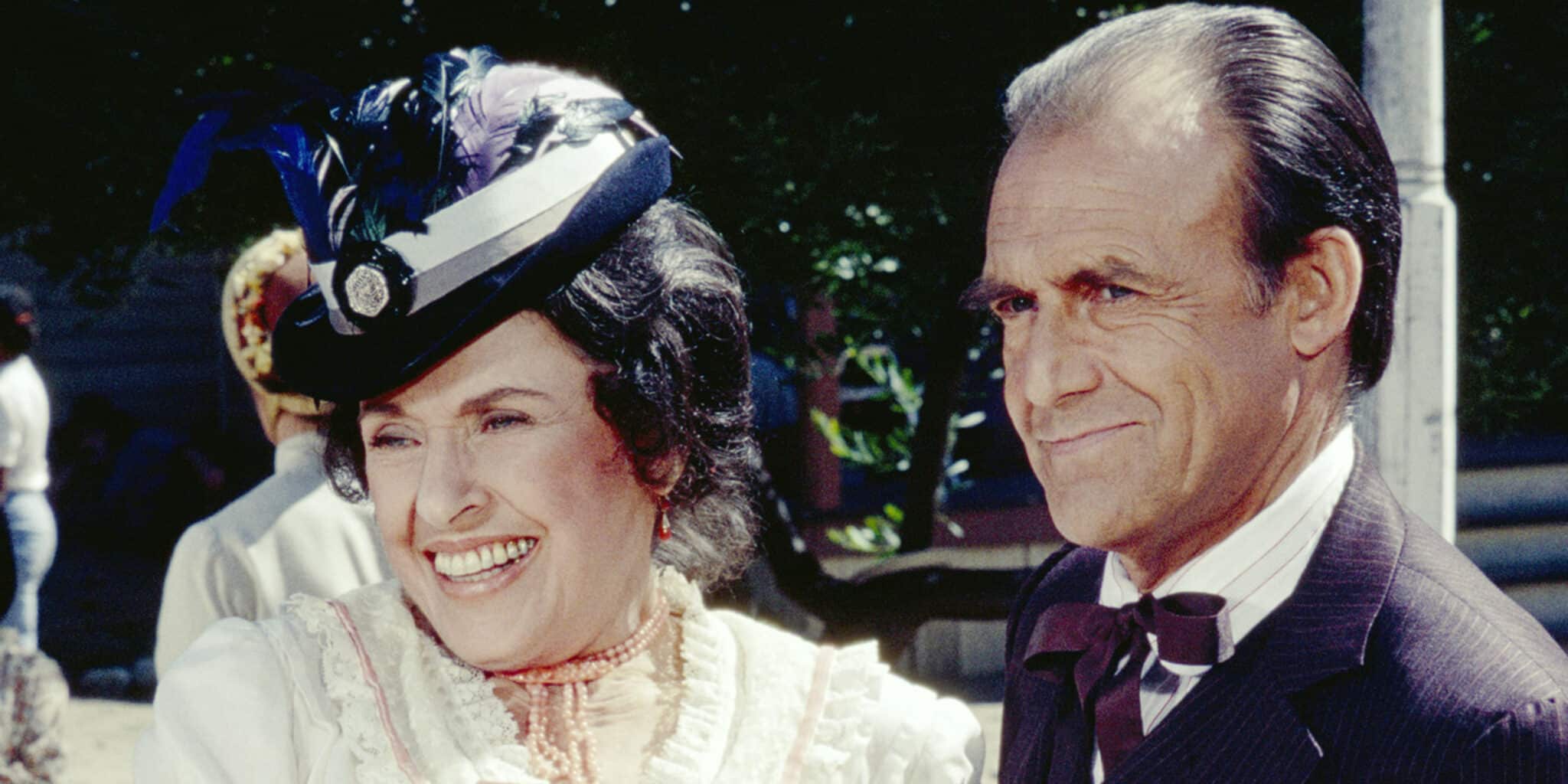 LITTLE HOUSE ON THE PRAIRIE -- Season 8 --Pictured: (l-r) Scottie (Katherine) MacGregor as Harriet Oleson, Richard Bull as Nels Oleson