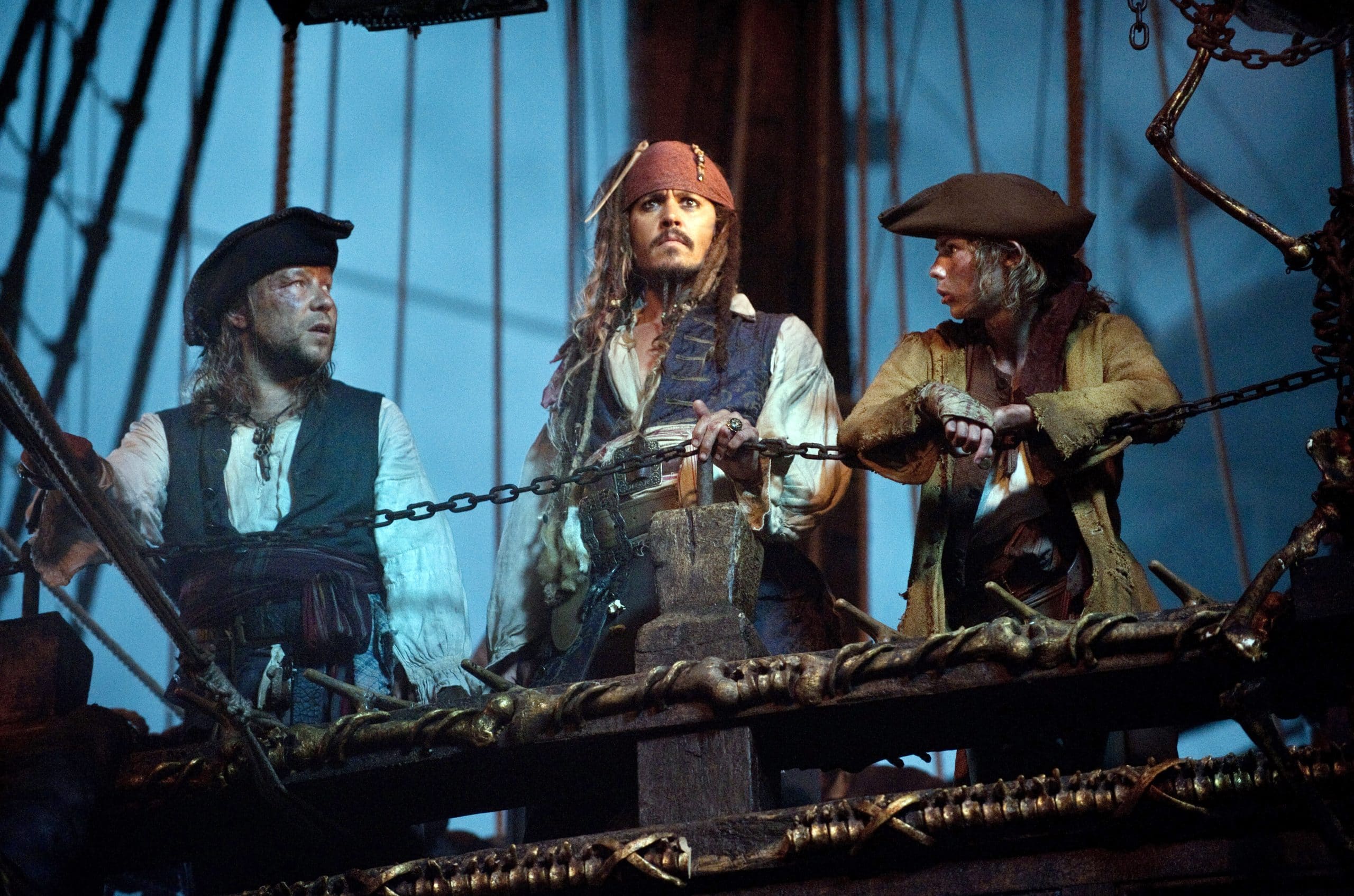 PIRATES OF THE CARIBBEAN: ON STRANGER TIDES, center: Johnny Depp, right: Robbie Kay, 2011