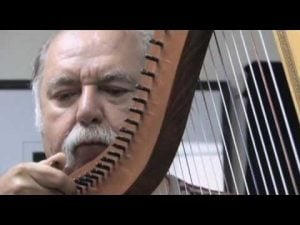 Francisco González playing the harp he loved to master