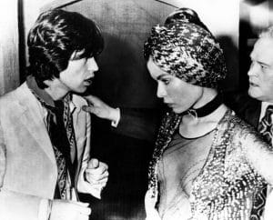 Mick and Bianca Jagger at a party after their wedding in St. Tropez, France