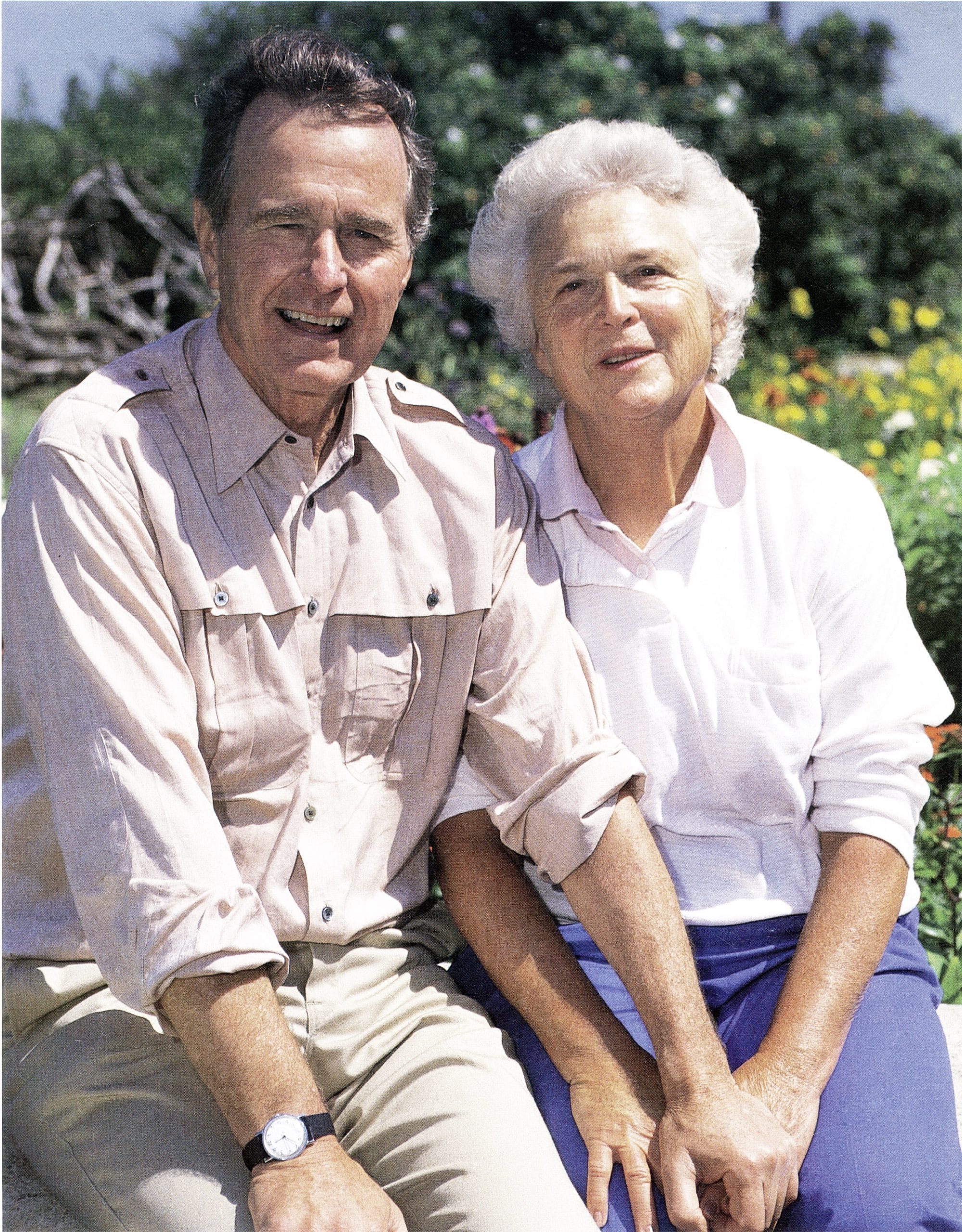 From left, President George H.W. Bush, First Lady Barbara Bush, ca. early 1990s