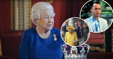 Forrest Gump lookalike seen in background of photo of the Queen