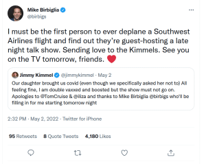 Mike Birbiglia will be filling in for Jimmy Kimmel after the late-night talk show host tested positive for COVID-19