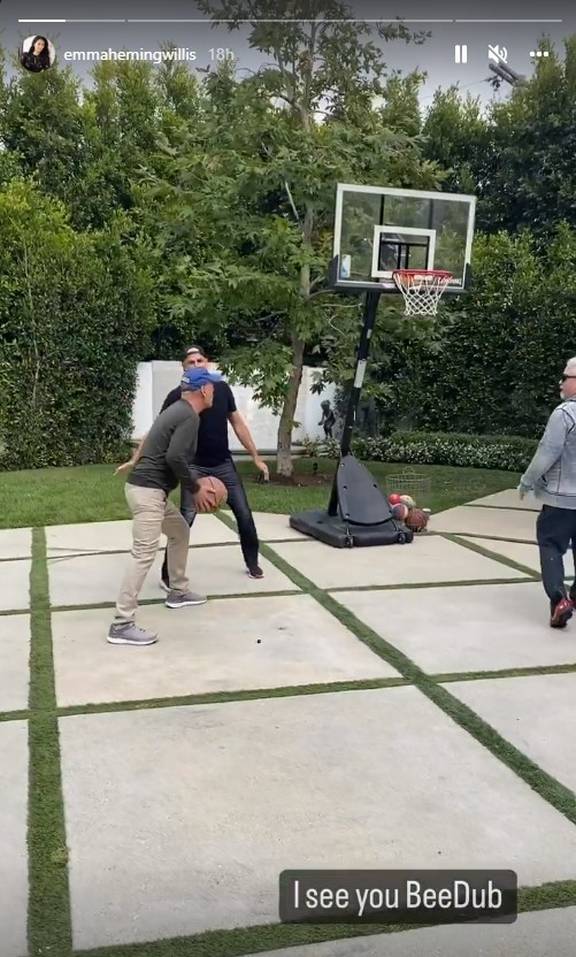Bruce Willis playing basketball with friends