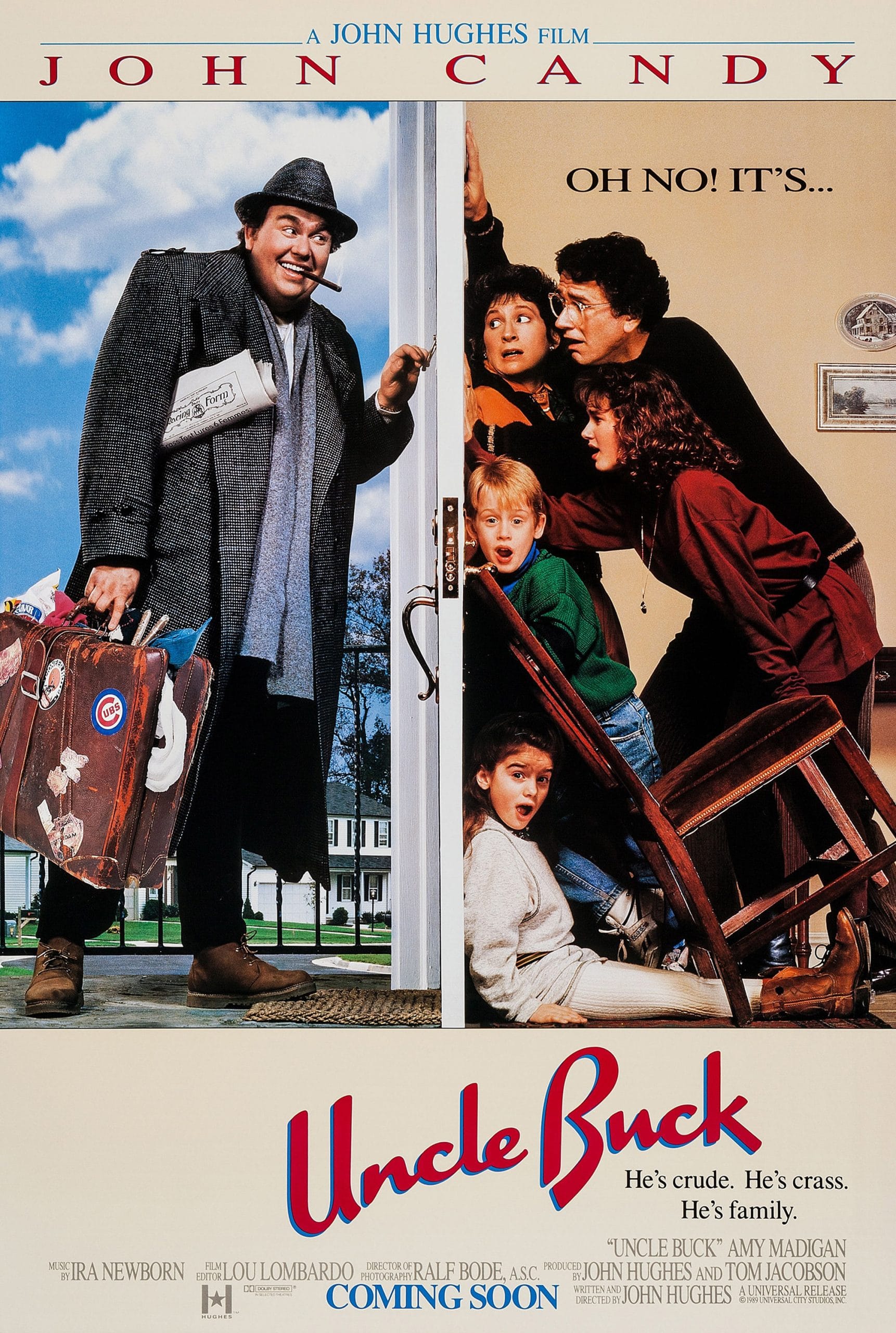 UNCLE BUCK, US poster art, from left: John Candy, right clockwise from left: Elaine Bromka, Garrett M. Brown, Jean Louisa Kelly, Gaby Hoffmann, Macaulay Culkin, 1989