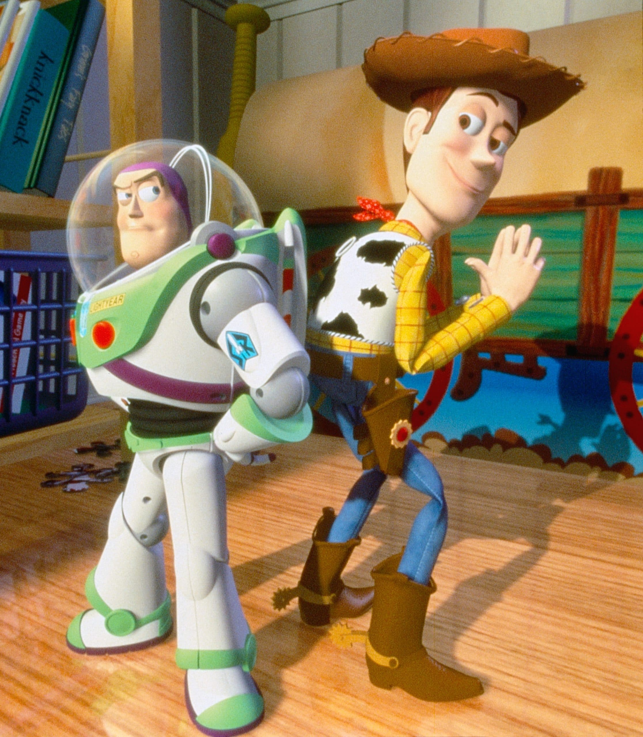 TOY STORY, from left: Buzz Lightyear (voice: Tim Allen), Woody (voice: Tom Hanks), 1995