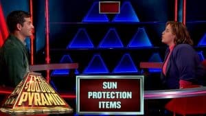 $100,000 Pyramid pits two people against each other to guess words or phrases based on clues