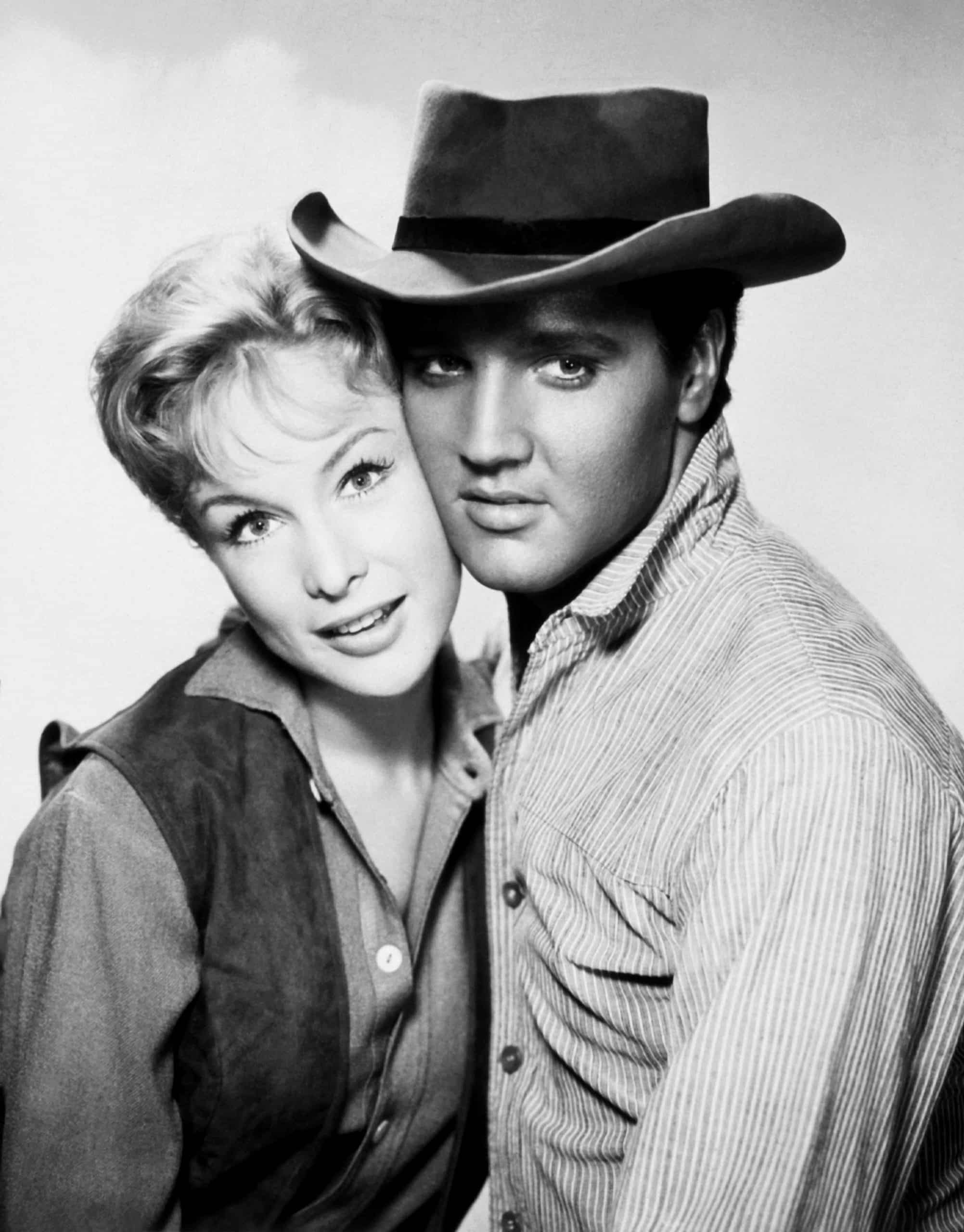 FLAMING STAR, from left: Barbara Eden, Elvis Presley