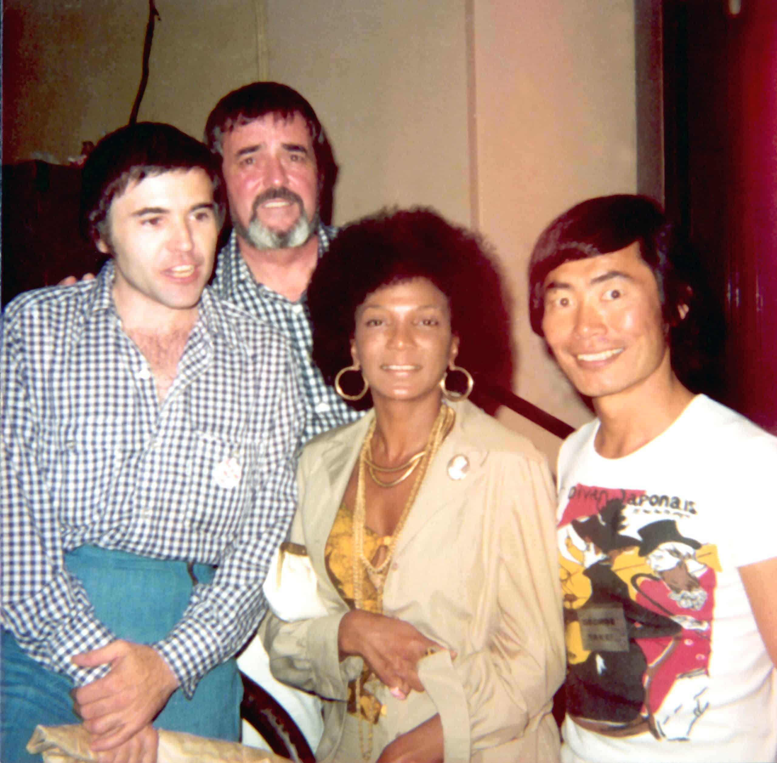 STAR TREK cast members, Walter Koenig, James Doohan, Nichelle Nichols, &amp; George Takei, at a Star Trek Convention, January, 1976