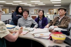 EVERYTHING EVERYWHERE ALL AT ONCE, from left: Stephanie Hsu, Ke Huy Quan, Michelle Yeoh, James Hong