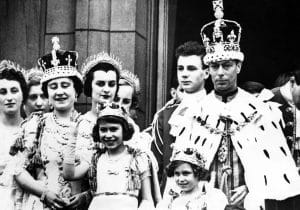 Coronation of King George VI: Front row, L-R: Queen Elizabeth (aka Queen Mother), Princess Elizabeth (the future Queen Elizabeth II), Princess Margaret, King George VI