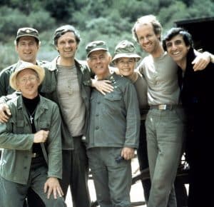 MASH (aka M*A*S*H), from bottom left: William Christopher, David Ogden Stiers, Alan Alda, Harry Morgan, Loretta Swit, Mike Farrell, Jamie Farr