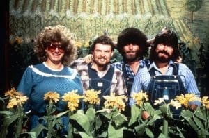 HEE HAW, Alabama, from left: Mark Herndon, Jeff Cook, Teddy Gentry, Randy Owen