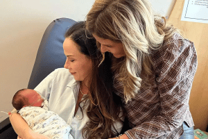 Jenna Bush Hager with her sister Barbara welcoming Cora into the world