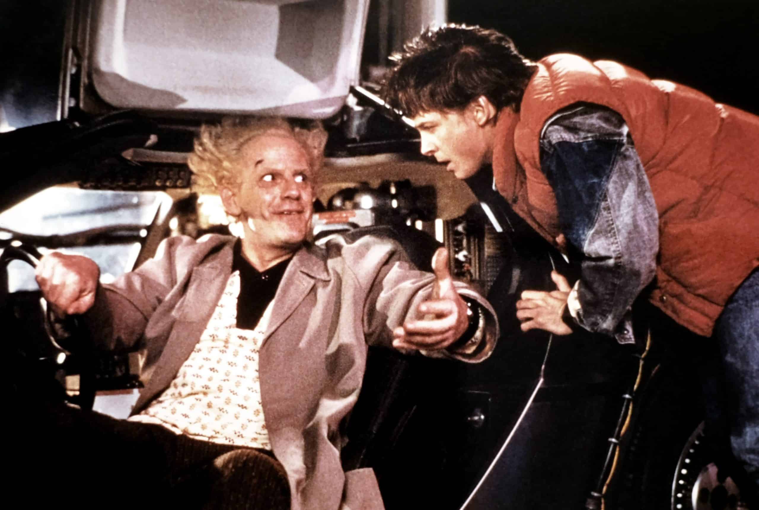 BACK TO THE FUTURE, from left, Christopher Lloyd, Michael J. Fox, 1985