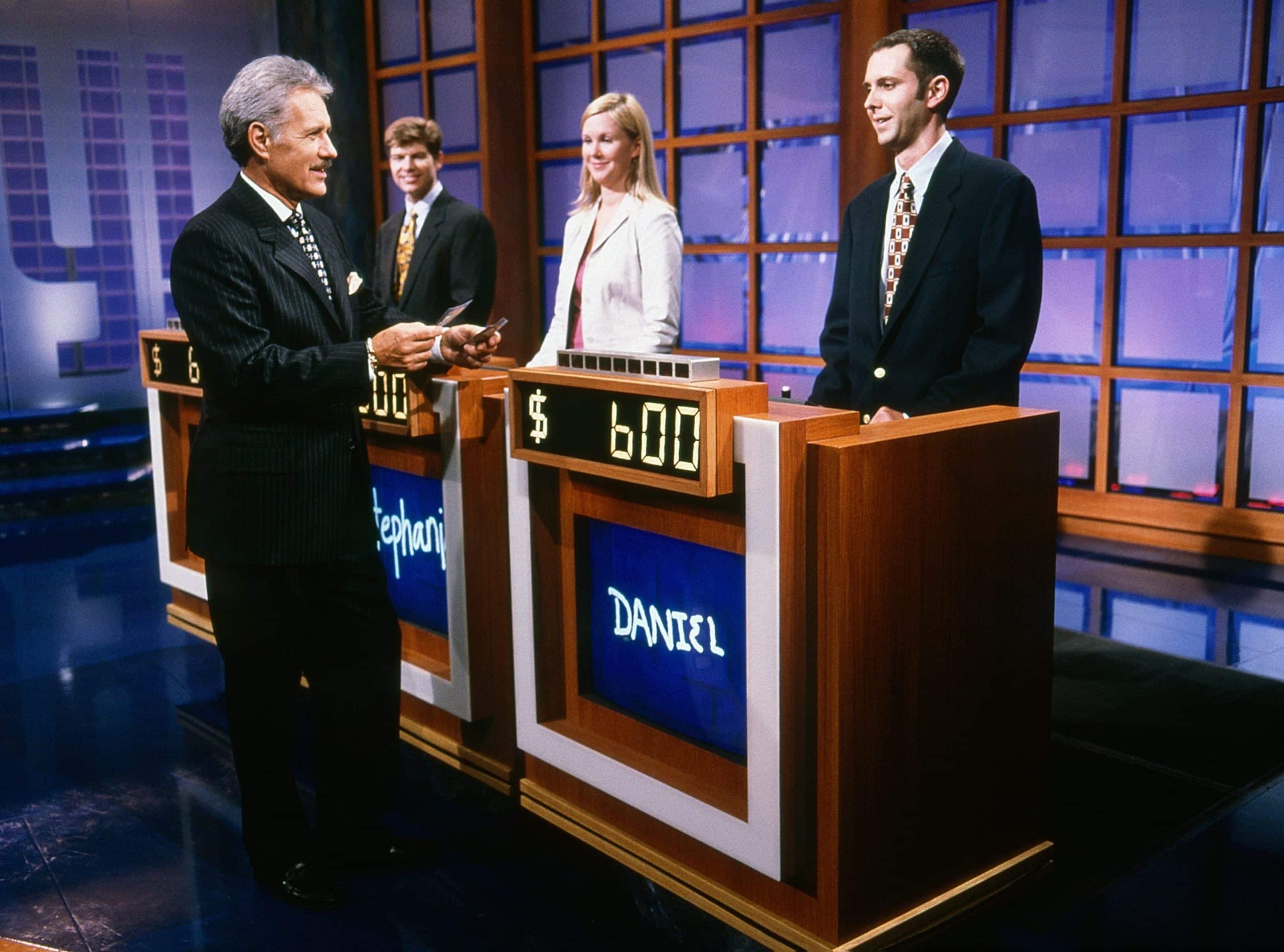 JEOPARDY!, host Alex Trebek with contestants (2000), 1984-