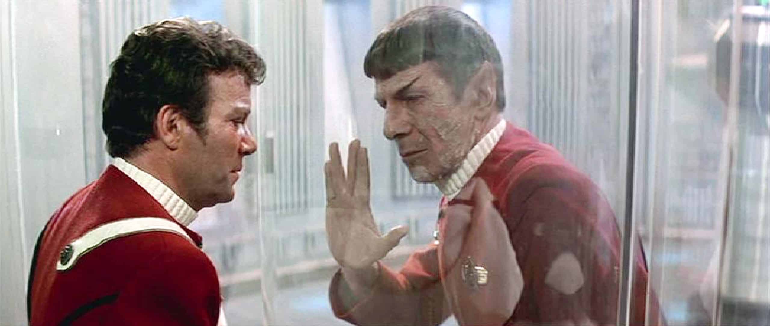 STAR TREK II: THE WRATH OF KHAN, William Shatner, Leonard Nimoy, 1982. Spock gives Kirk the Vulcan 'Live Long &amp; Prosper' salute