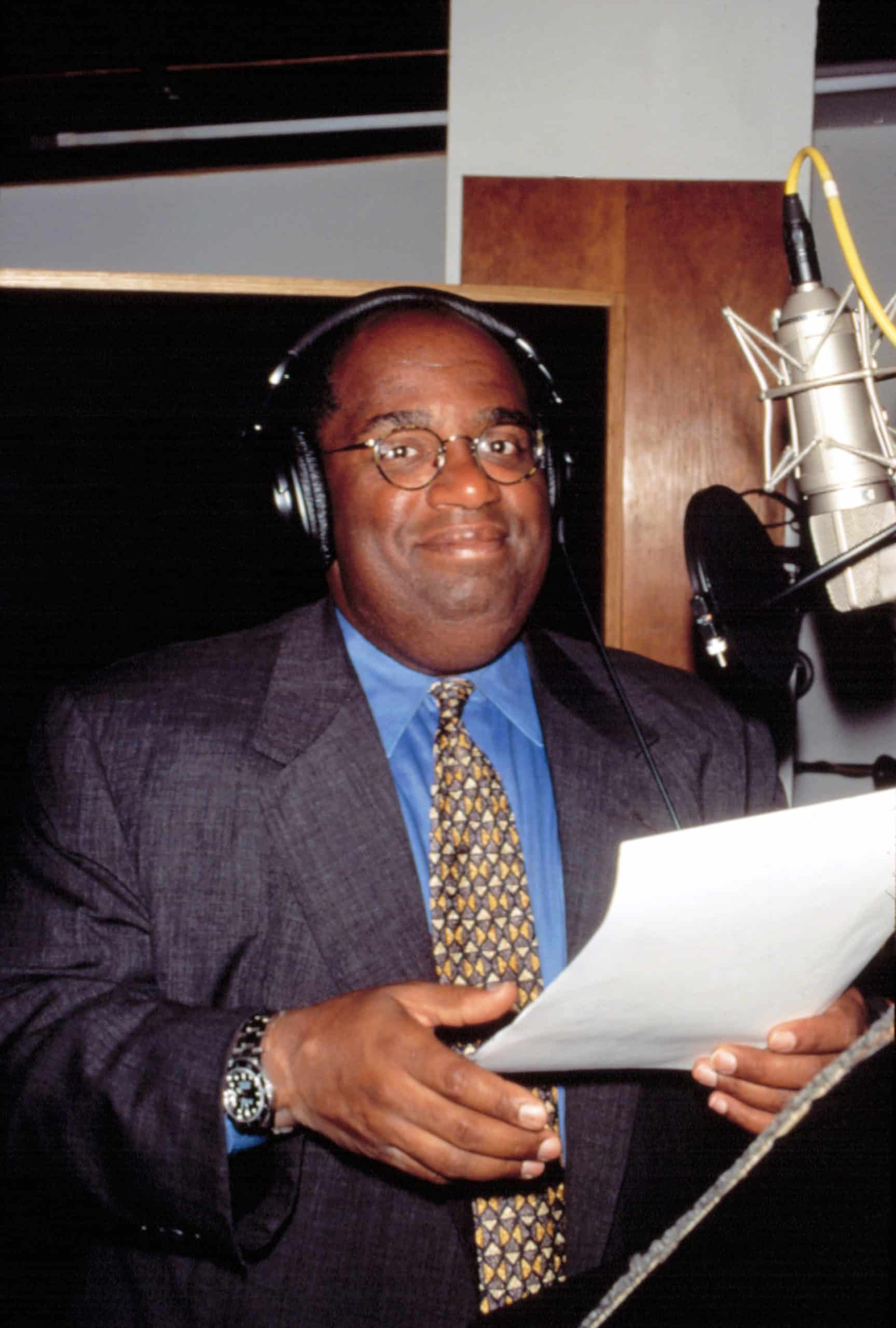 AL ROKER, recording a voiceover for the animation film, "Quest For Camelot," 1998