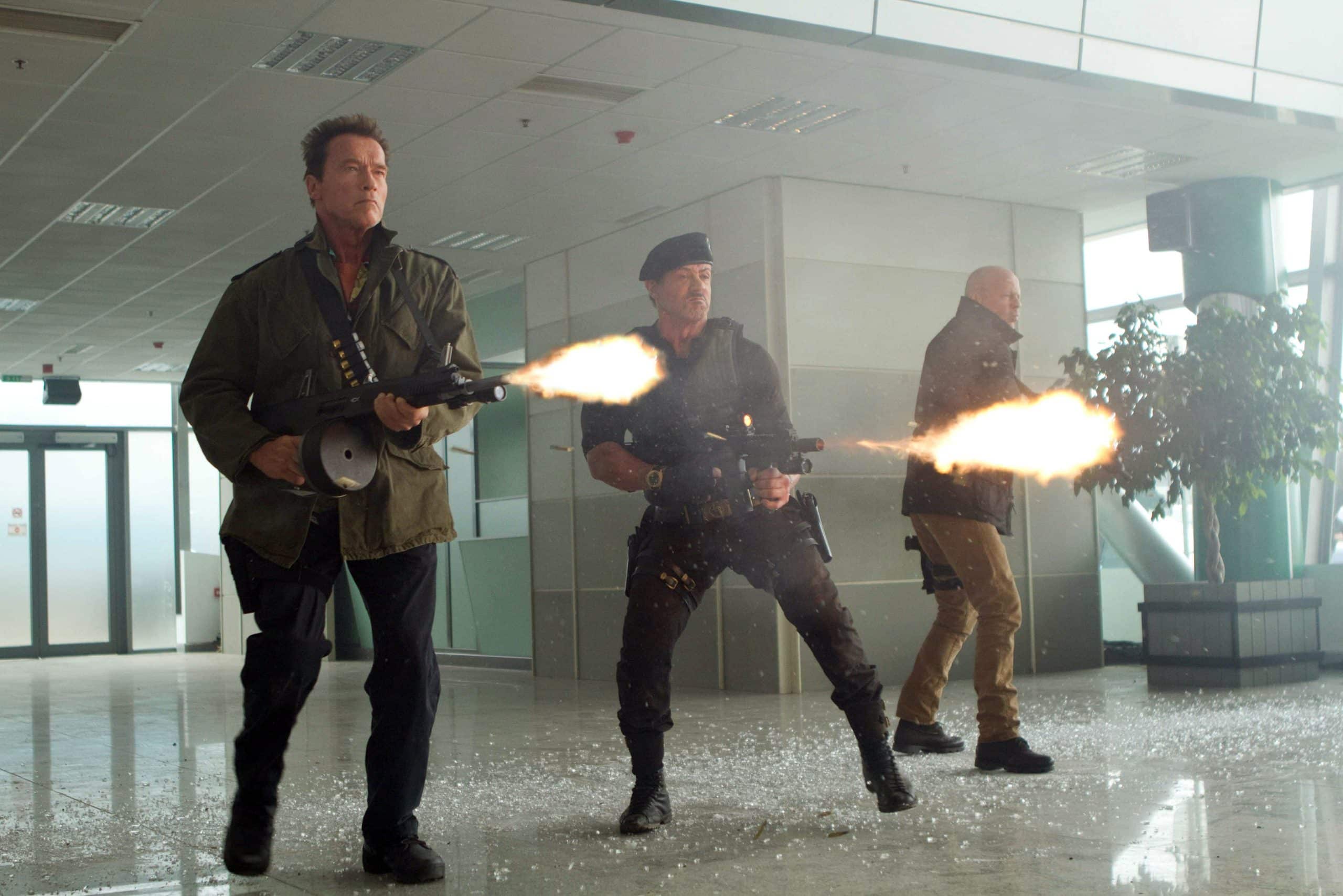 THE EXPENDABLES 2, from left: Arnold Schwarzenegger, Sylvester Stallone, Bruce Willis, 2012