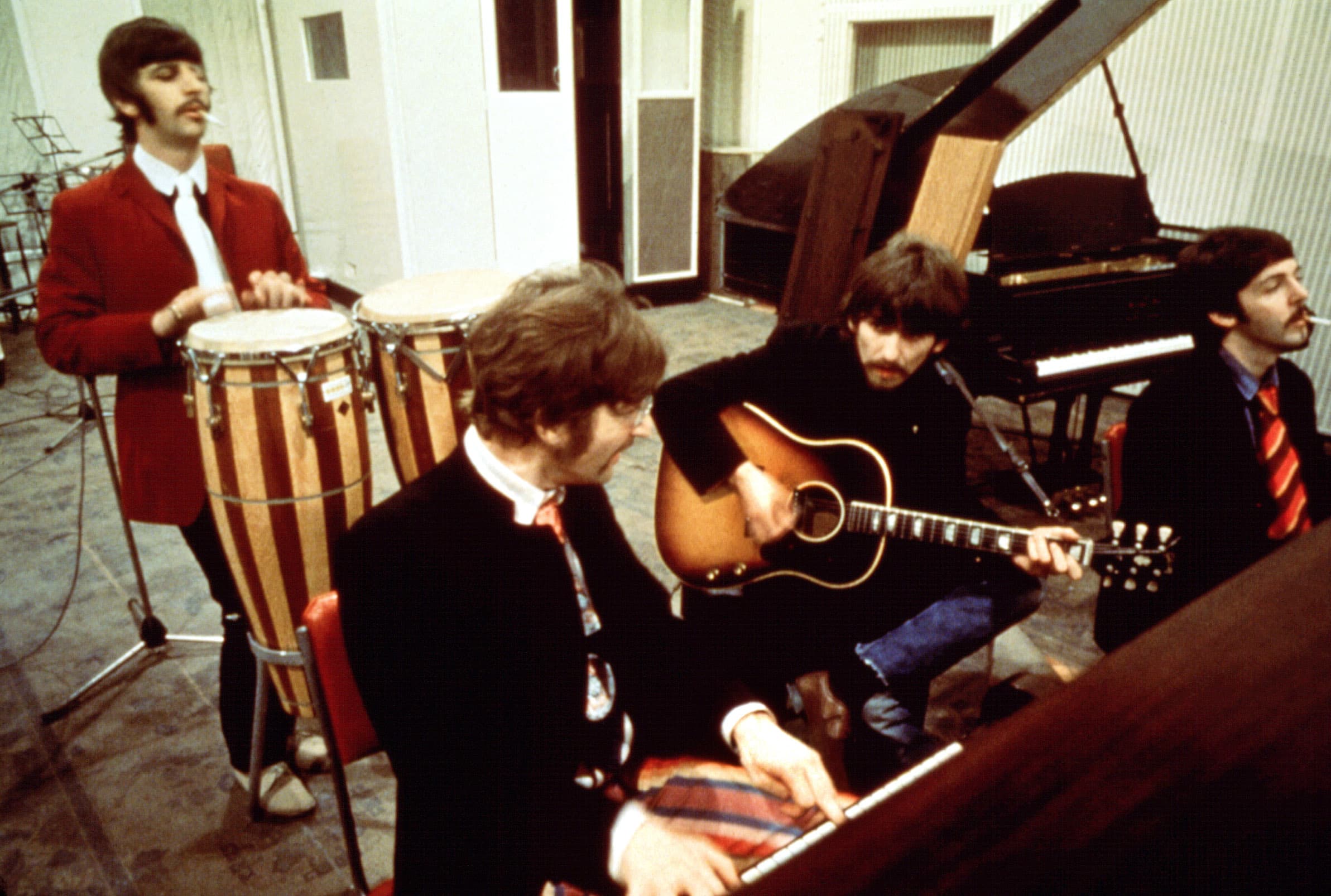 The Beatles (Ringo Starr, John Lennon, George Harrison, Paul McCartney) at the EMI Abbey Road studios, 1967