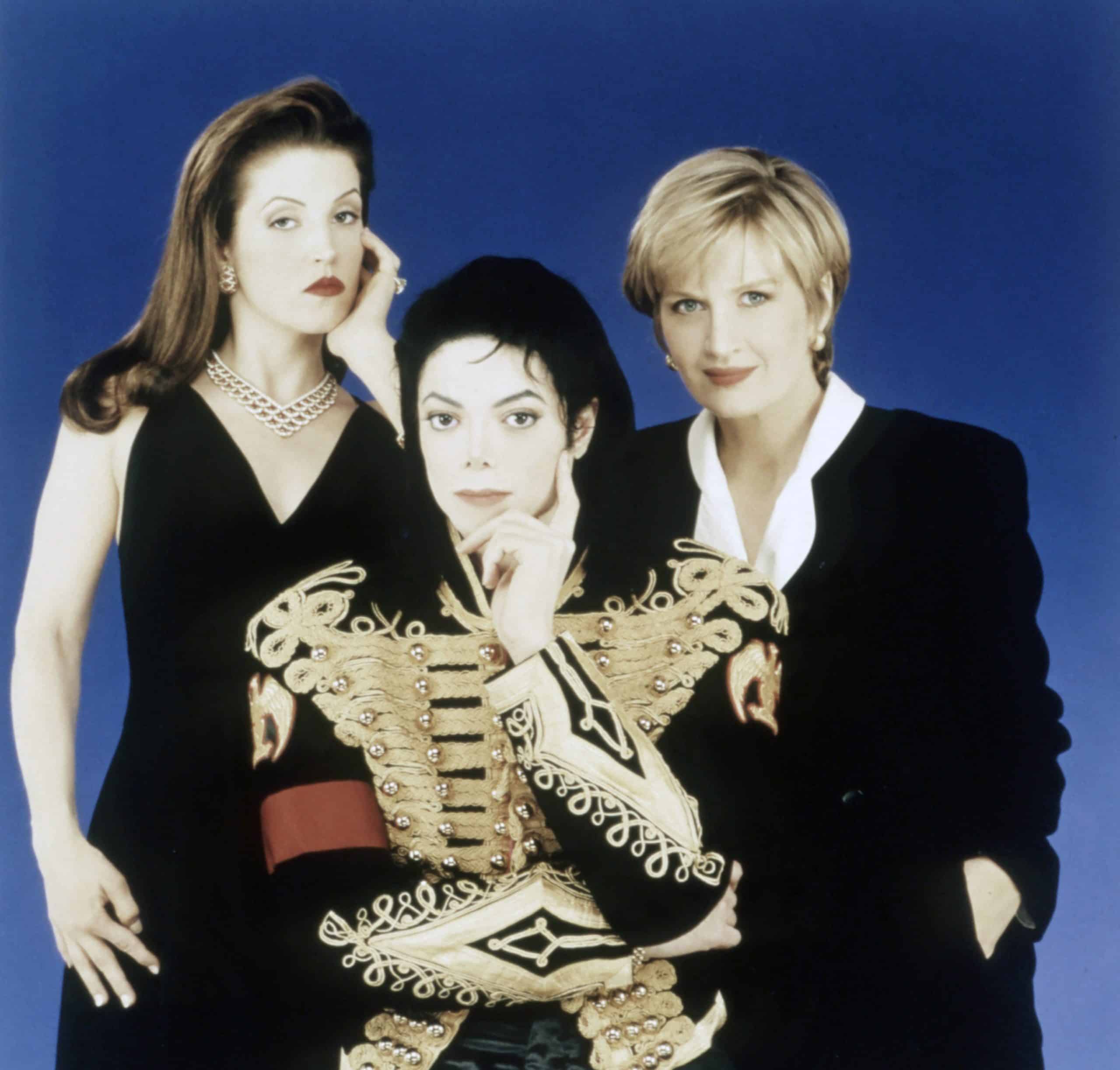 Lisa Marie Presley and then-husband Michael Jackson, Diane Sawyer, 1995 publicity photo for PRIMETIME LIVE 