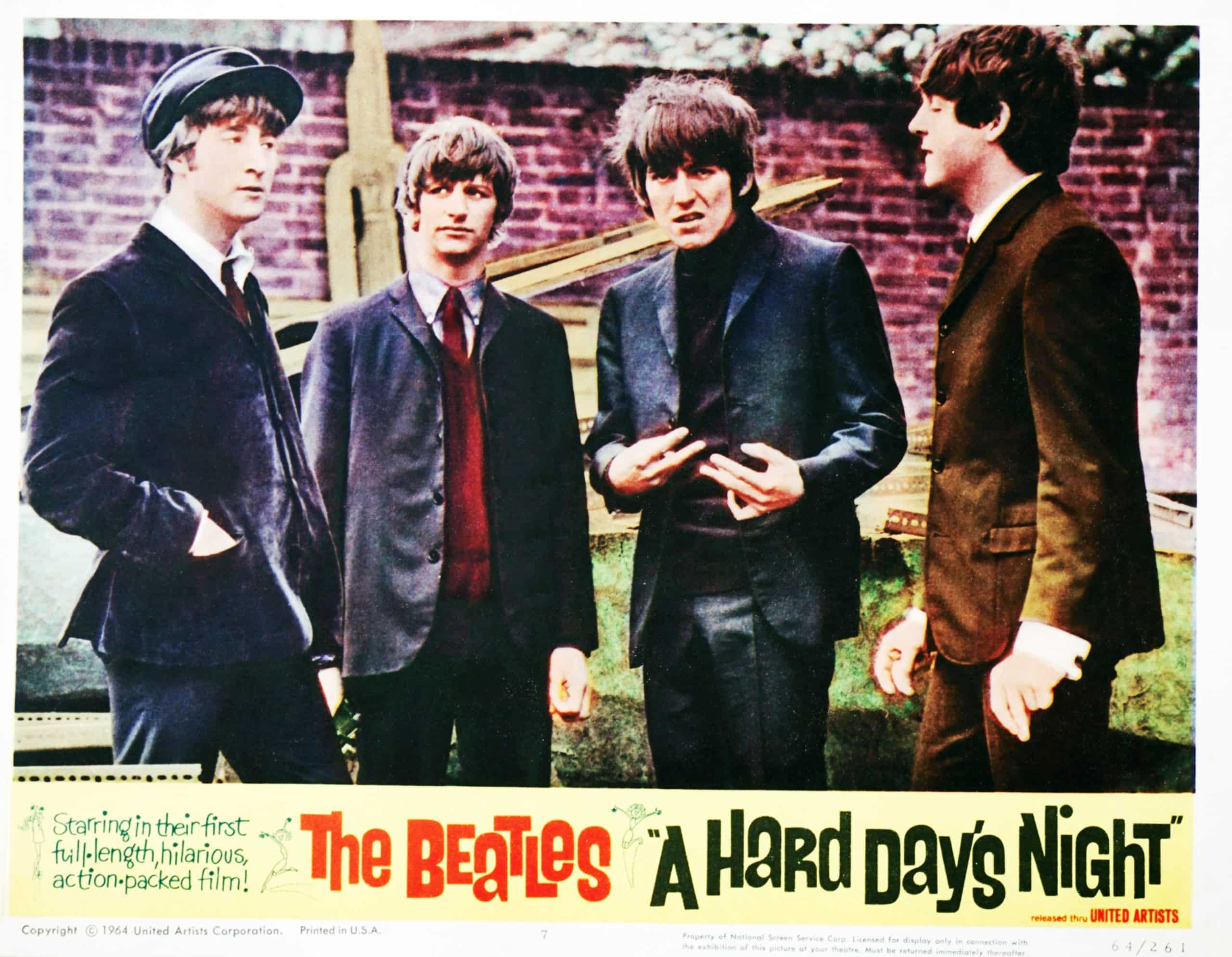 A HARD DAY'S NIGHT, lobbycard, from left, John Lennon, Ringo Starr, George Harrison, Paul McCartney, 1964 