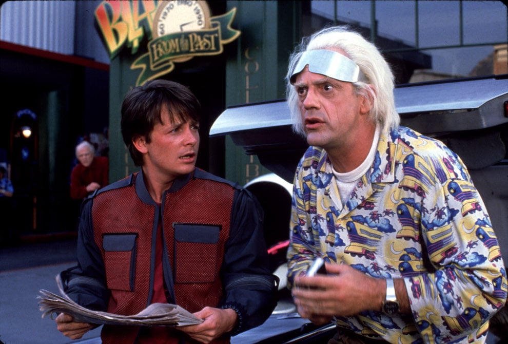 Michael J. Fox and Christopher Lloyd in Back to the Future Part II.