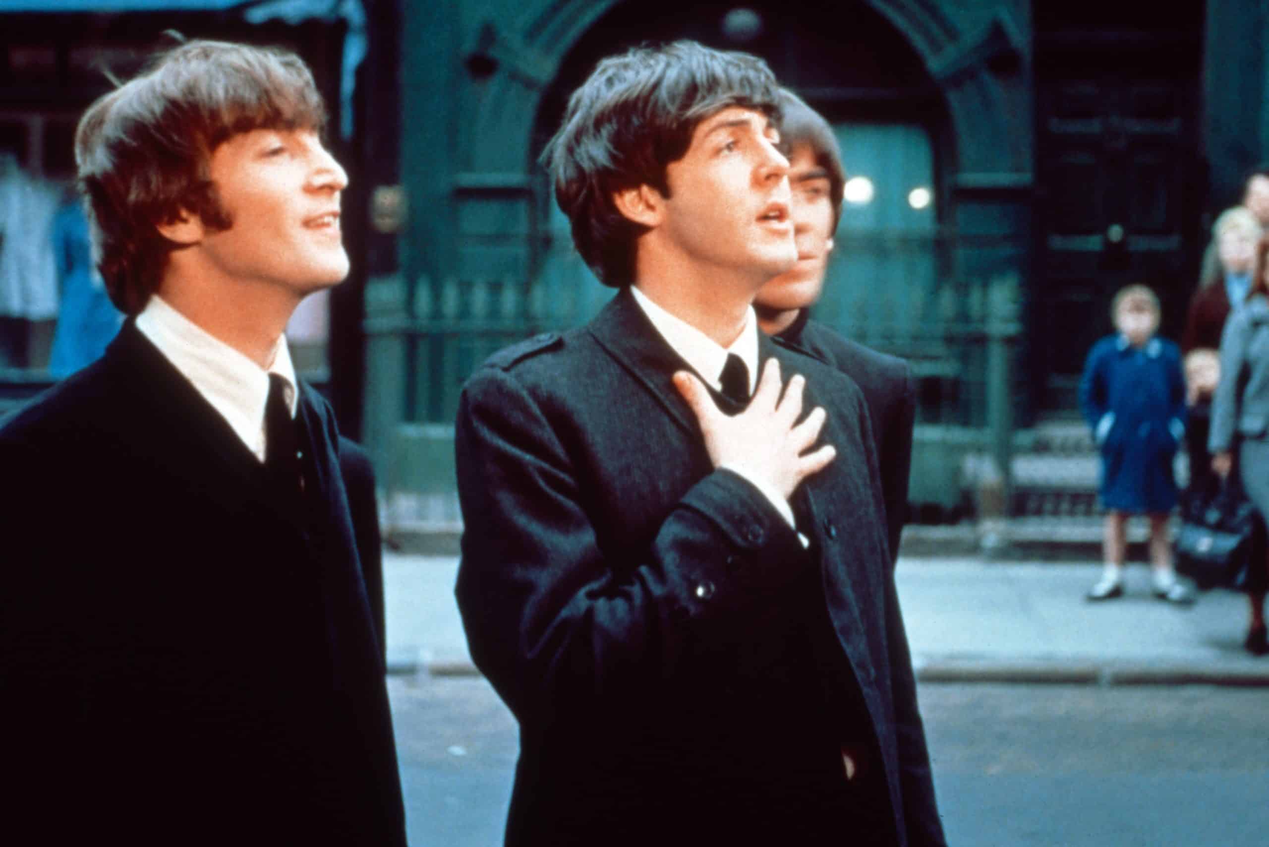 A HARD DAY'S NIGHT, from left: John Lennon, Paul McCartney, George Harrison (obscured), 1964