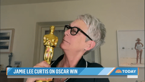 Curtis admires her first Oscar