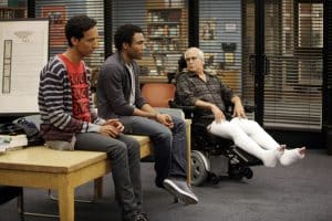 COMMUNITY, (from left): Danny Pudi, Donald Glover, Chevy Chase