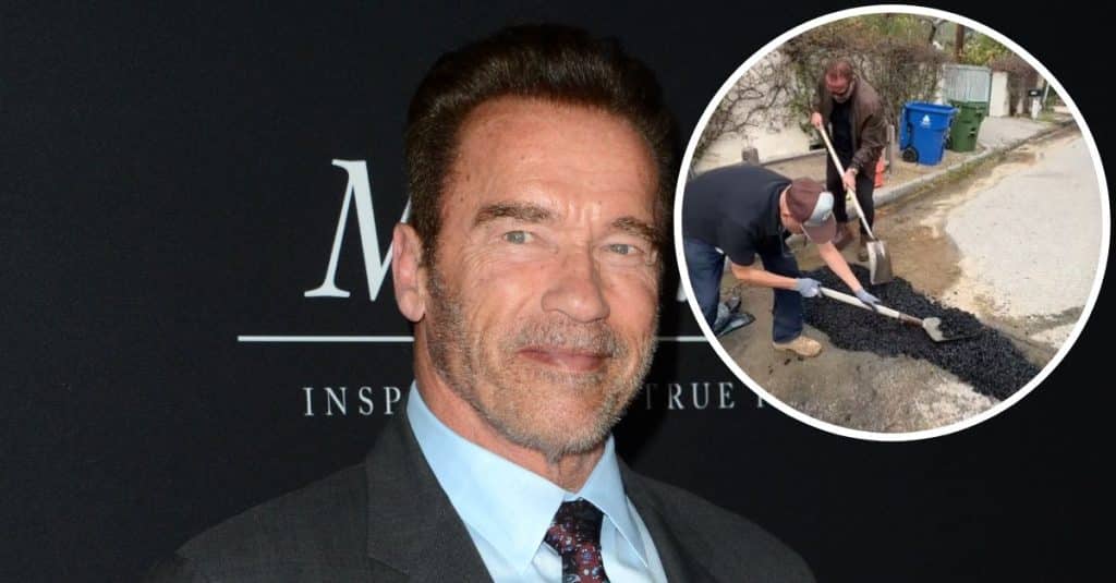 Arnold Schwarzenegger Filling Giant Potholes Himself Garners Some