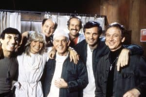 MASH, (aka M*A*S*H*), from left: Jamie Farr, Loretta Swit, David Ogden Stiers, Harry Morgan, Mike Farrell, Alan Alda, William Christopher